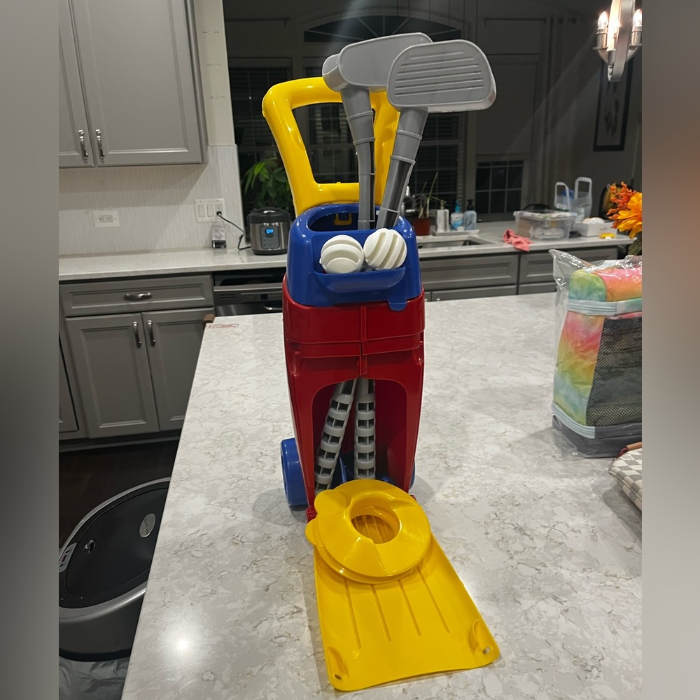 Little PRO golfer🏌🏼‍♂️GOLF TOY cart game baby toddlers iron balls putter flag!